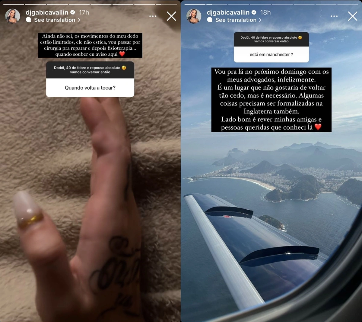 Respostas de Gabi Cavallin em seu Instagram