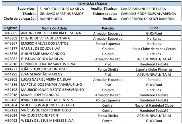 Seleção Brasileira Juvenil Masculina de Handebol para o Campeonato Mundial na Croácia