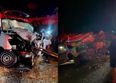 Ambulância do SAMU e caminhonete D-10 envolvidas no acidente