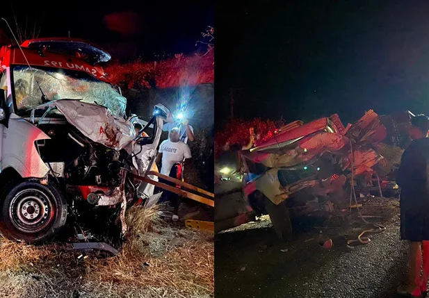 Ambulância do SAMU e caminhonete D-10 envolvidas no acidente