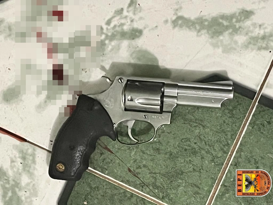 Arma de fogo apreendida com o suspeito