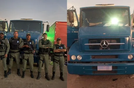 Caminhão recuperado pelos policiais do 20º BPM de Paulistana