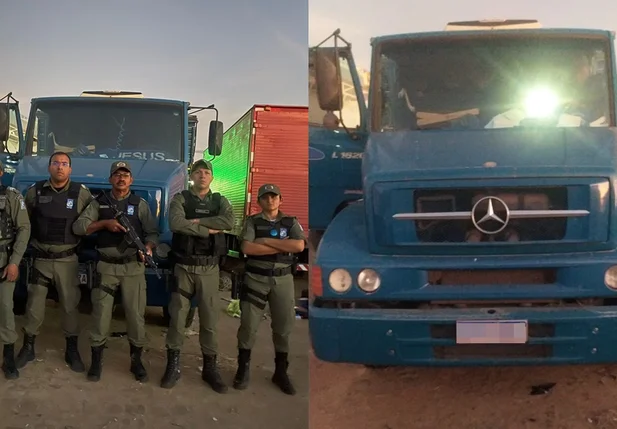 Caminhão recuperado pelos policiais do 20º BPM de Paulistana