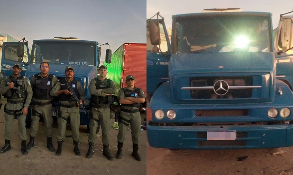 Caminhão recuperado pelos policiais do 20º BPM de Paulistana