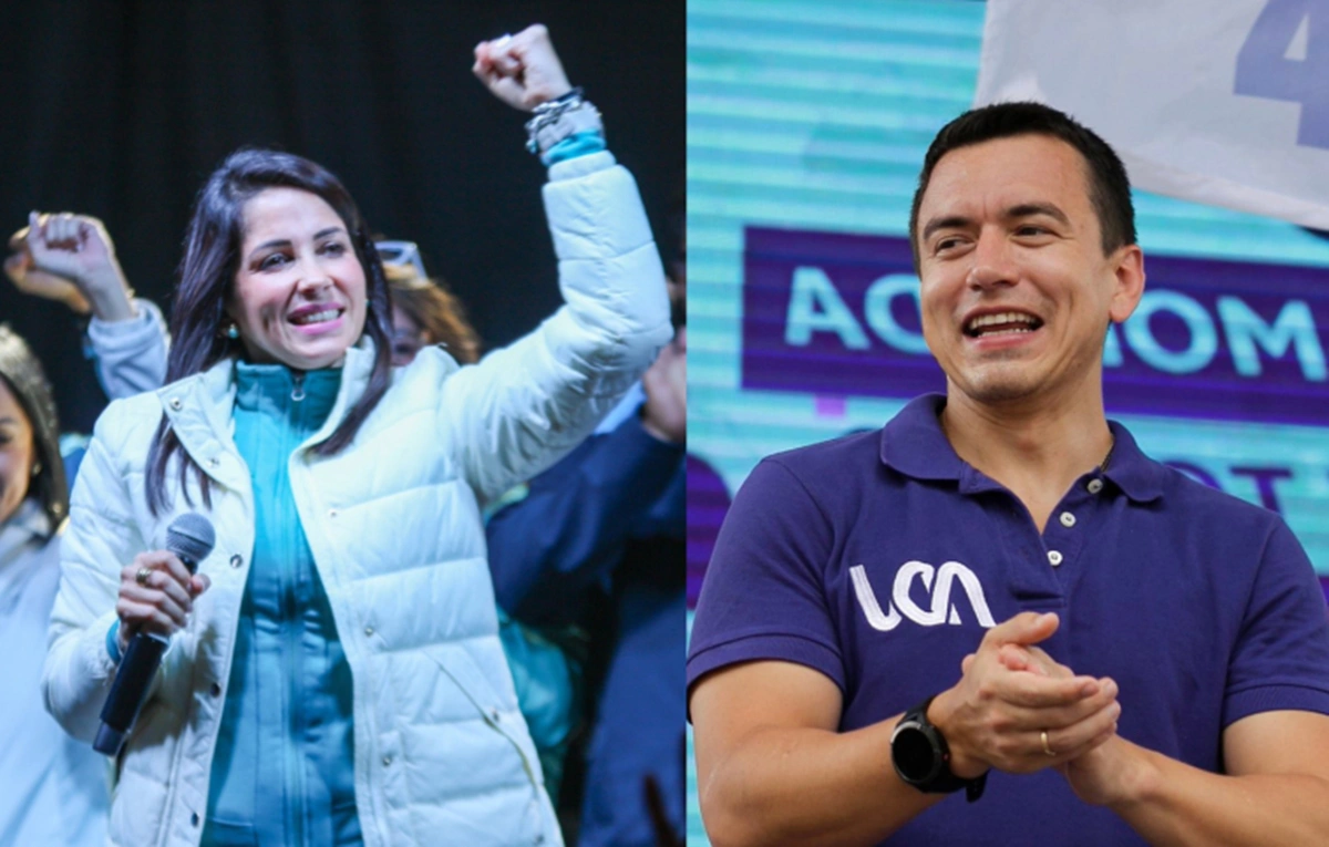 Luisa González e Daniel Noboa, candidatos do 2º turno das eleições presidenciais do Equador
