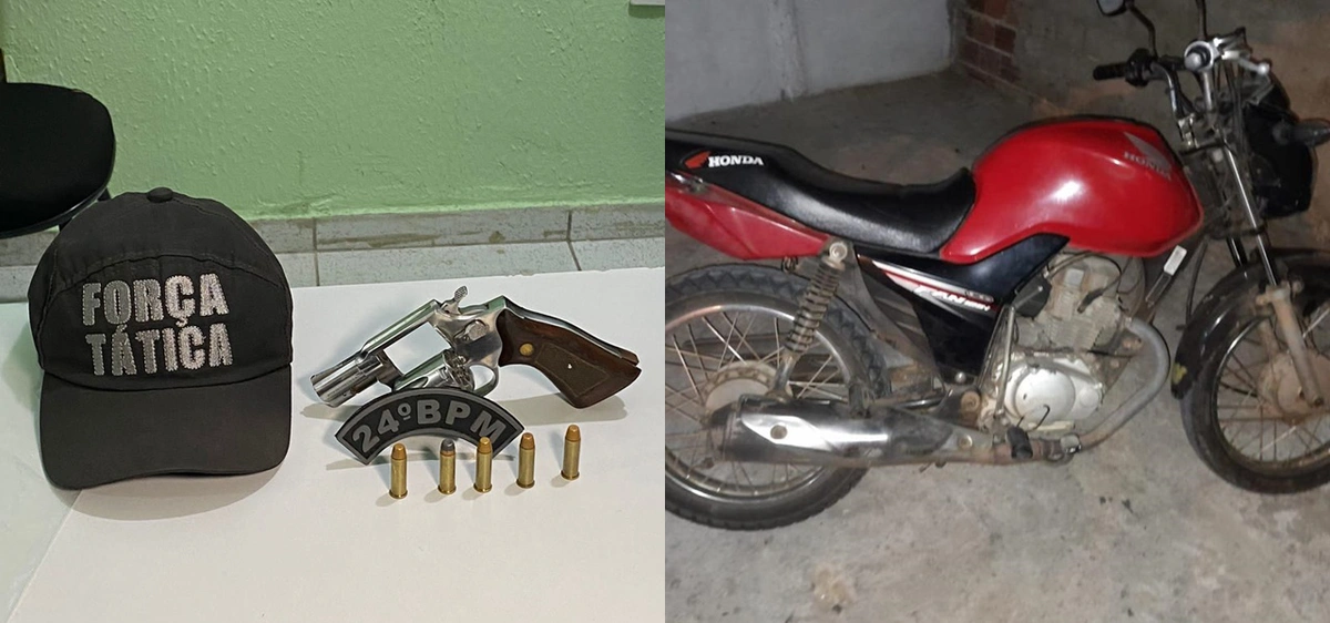 Revólver cal. 38 e motocicleta apreendidas em Luís Correia