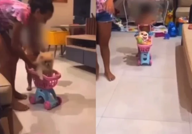 Vídeo de criança puxando cachorro repercutiu nas redes sociais
