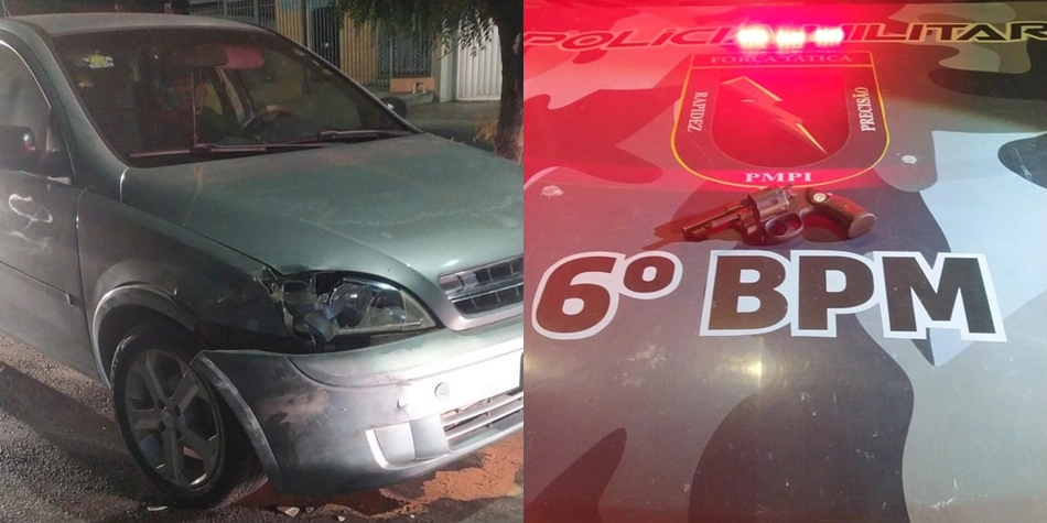 Carro e arma de fogo apreendidas em posse do suspeito