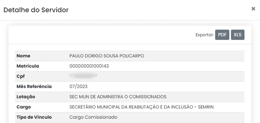 Informações do Portal da Transparência