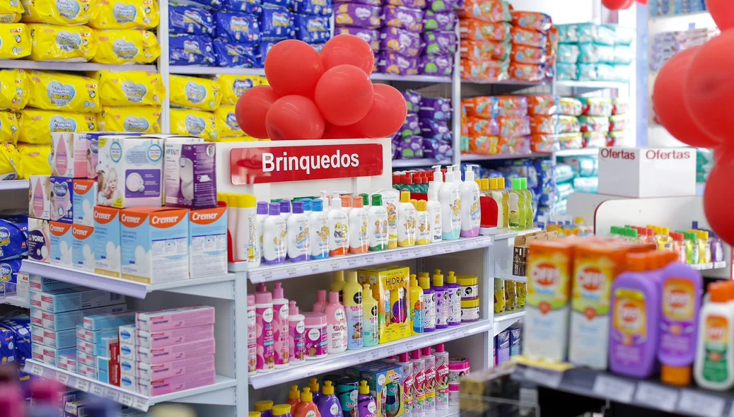 Linha infantil com produtos diversos em ofertas de inauguração