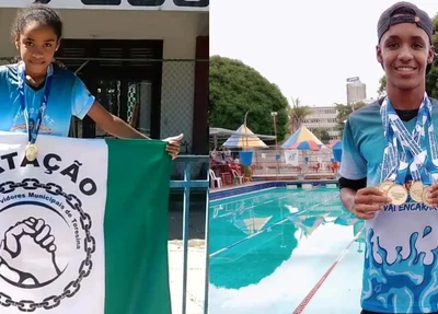 Mayza Fernanda e Ferdinan de Sousa, atletas de natação do Clube do Servidor Municipal