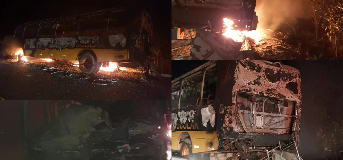 Ônibus pegou fogo em Buriti dos Lopes