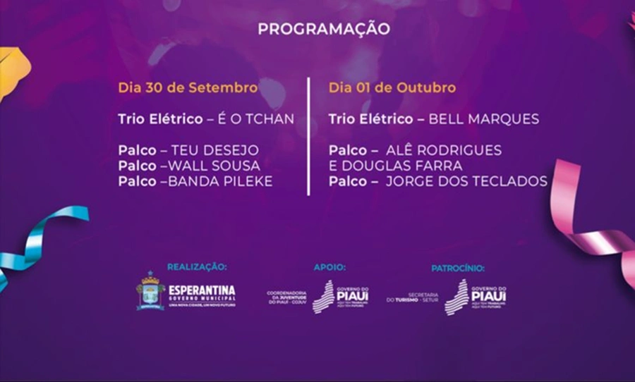 Programação dos dias do evento