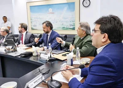 Rafael Fonteles em reunião com dirigentes de empresa alemã