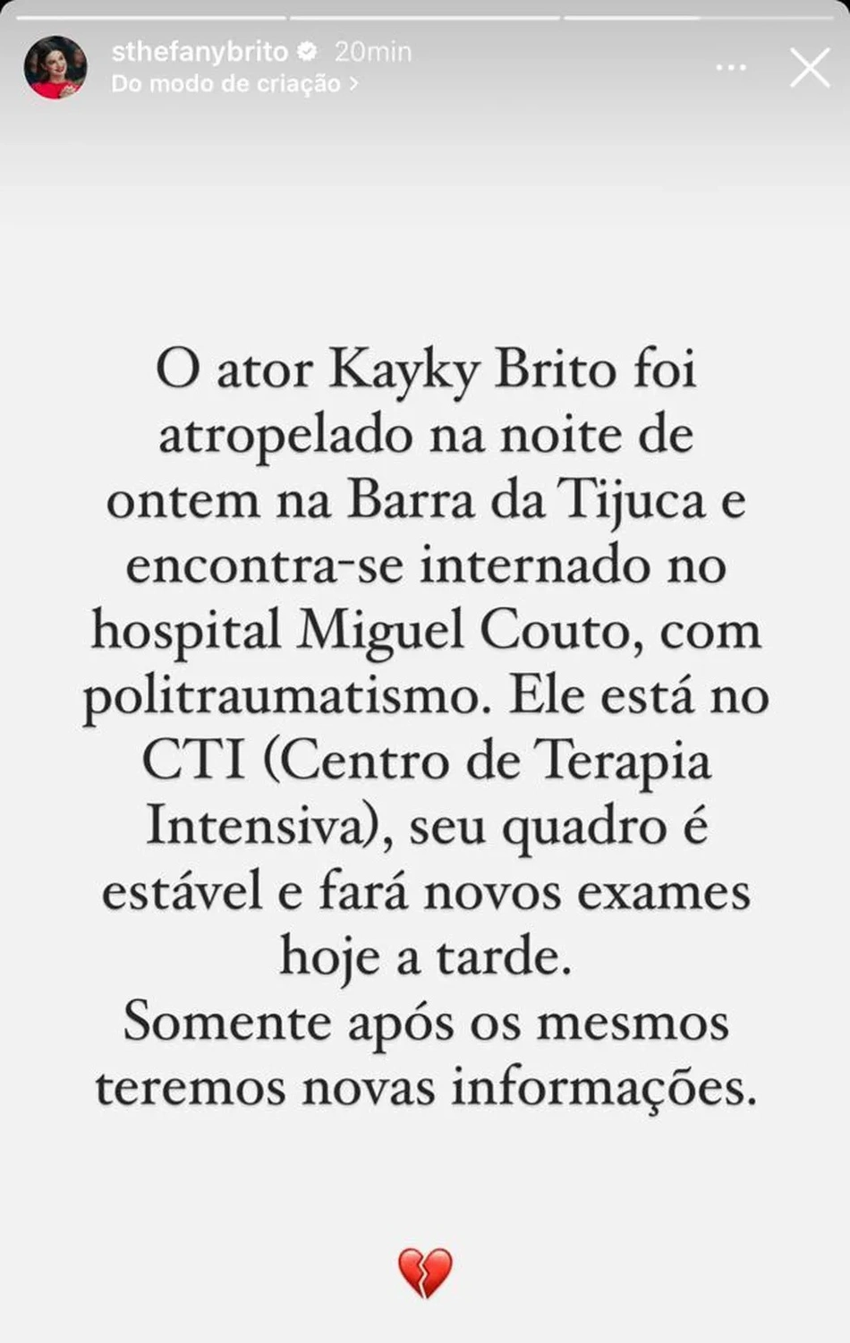 Sthefany Brito sobre estado de saúde de Kayky