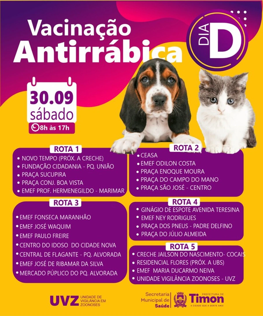 Vacinação antirrábica acontece neste sábado em Timon