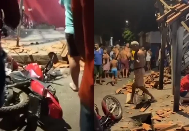 Após a colisão, as motocicletas destruíram o alpendre de um comércio na zona norte de Teresina