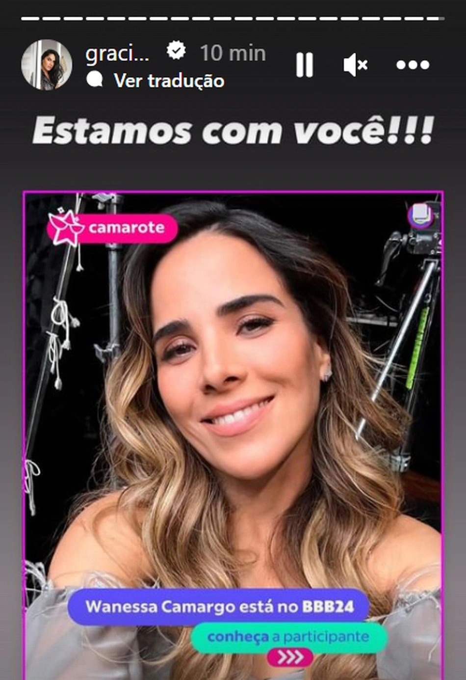 Graciele manifesta apoio em suas redes sociais