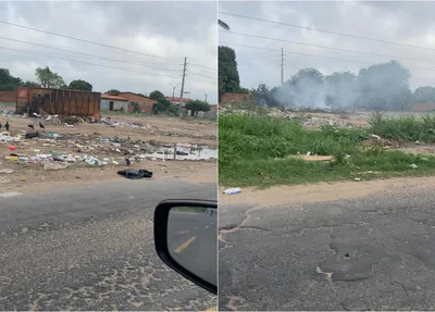 Lixo localizado na Avenida Noé Mendes, próximo ao Condomínio Noé Fortes