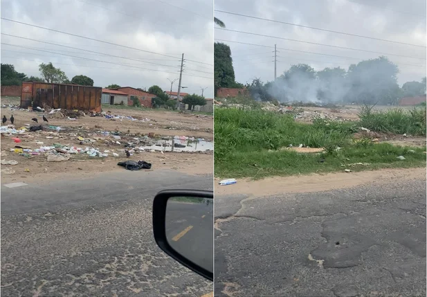 Lixo localizado na Avenida Noé Mendes, próximo ao Condomínio Noé Fortes