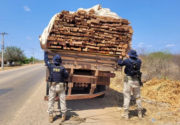 Madeira ilegal apreendida pela PRF 2023