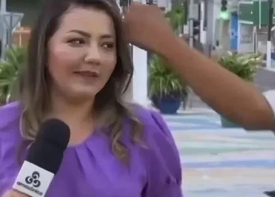 Momento que repórter leva soco no rosto e tenta esquivar