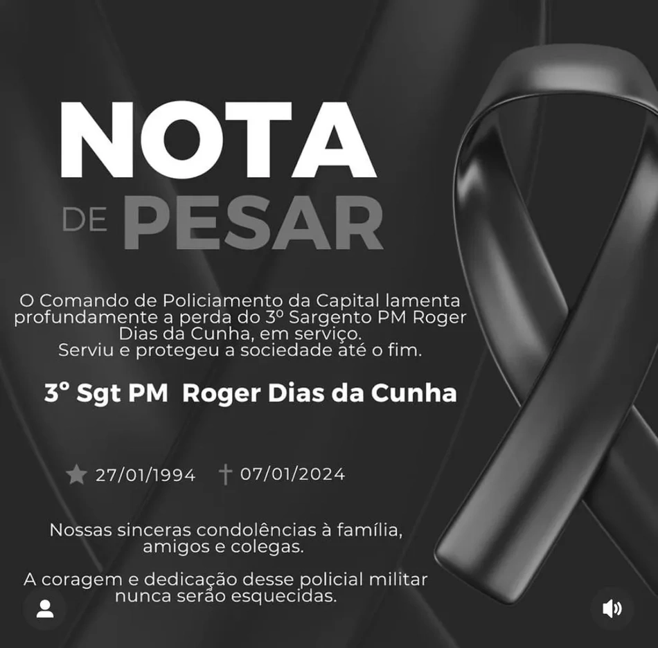 Nota de pesar divulgada pela PM de BH