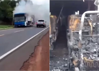 Ônibus da empresa Papatur pegou fogo após pane elétrica