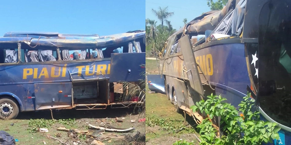 Ônibus ficou destruído