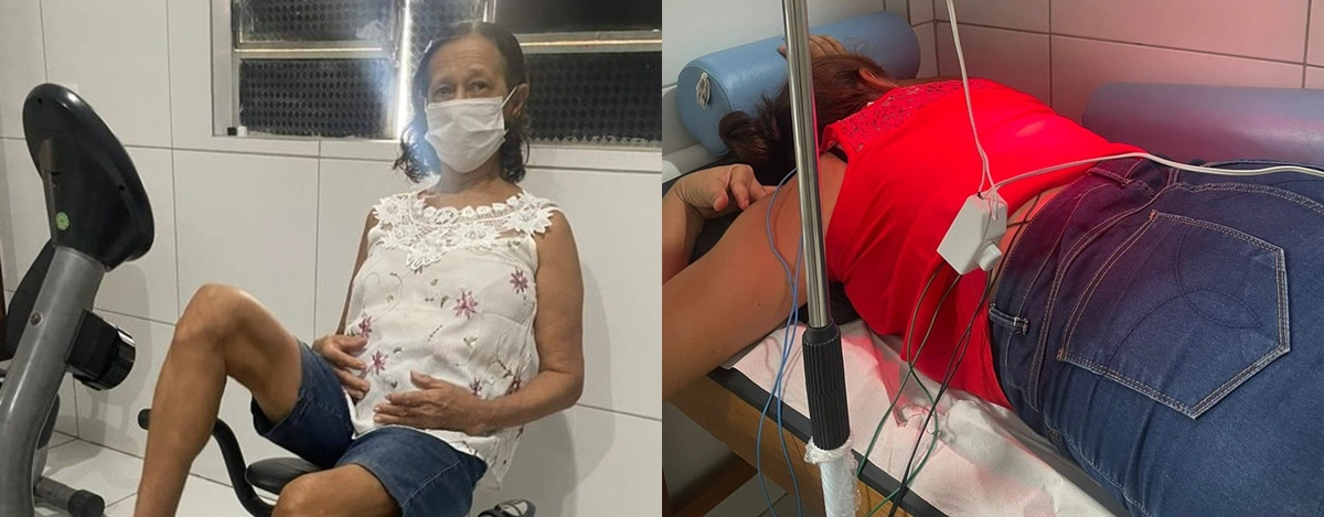 Pacientes utilizando os novos equipamentos de fisioterapia