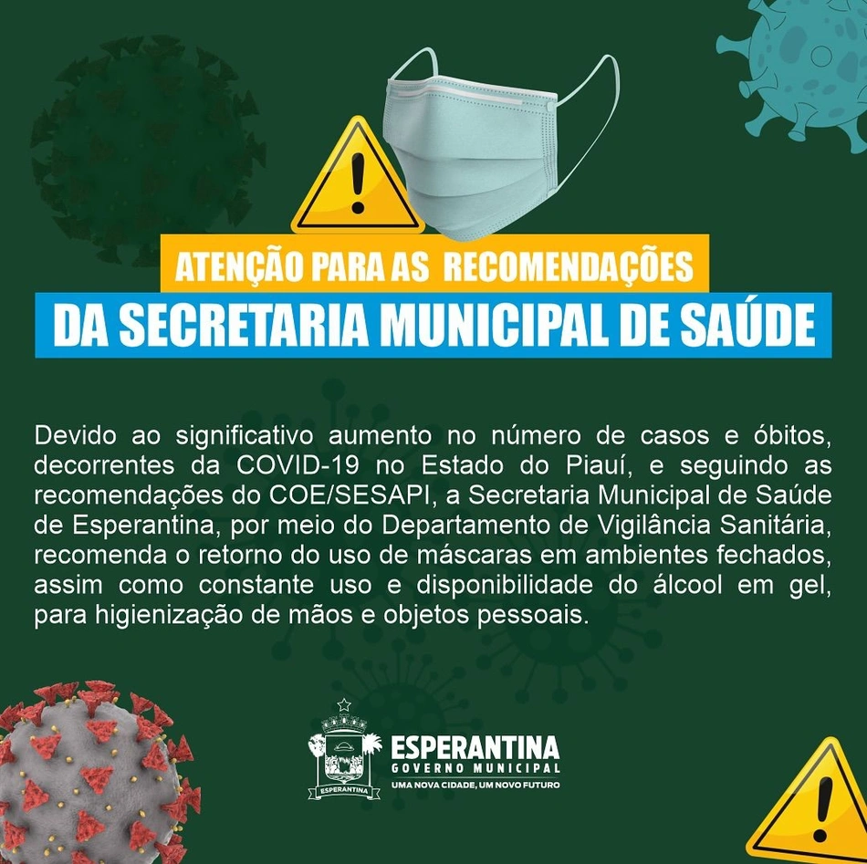 Prefeitura de Esperantina reforça medidas de prevenção contra a covid-19