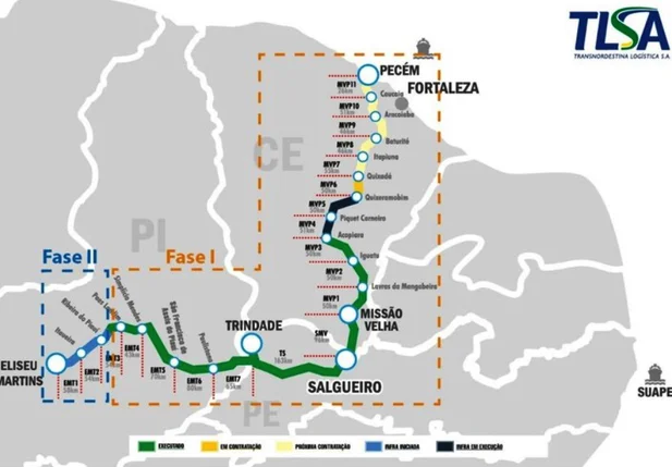 Projeto da ferrovia do Piauí ao Ceará