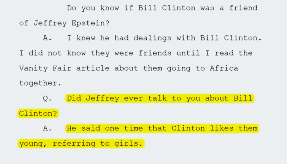 Sjoberg diz que Jeffrey Epstein já falou que Bill Clinton gosta de garotas novas