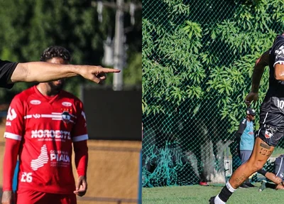 Técnico Fabiano Soares e o atacante Crislan