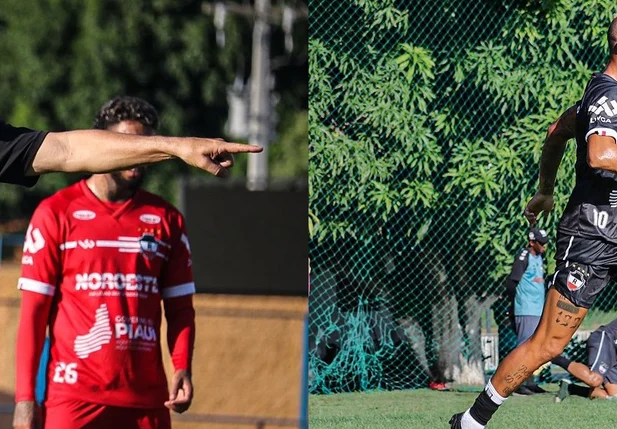 Técnico Fabiano Soares e o atacante Crislan