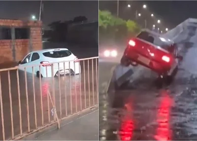 Veículos foram arrastados pela enxurrada