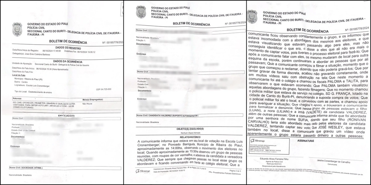 Boletim de Ocorrência registrado contra a vereadora Valdereis Miguel