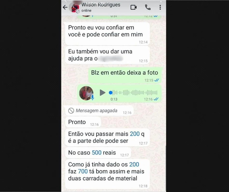 Print das mensagens atribuídas ao vereador Wilson Rodrigues