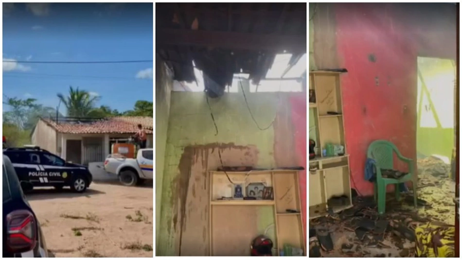 O imóvel da vítima teve parte do teto destruído, atingido a sala.
