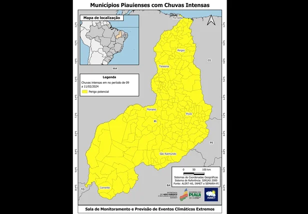 Alerta amarelo de chuvas no Piauí durante o Carnaval