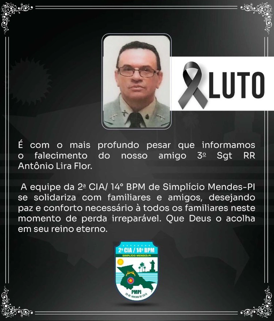 Nota de pesar devido a morte do sargento Antônio Lira Flor