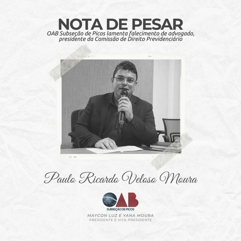 Nota de pesar divulgada pela OAB de Picos
