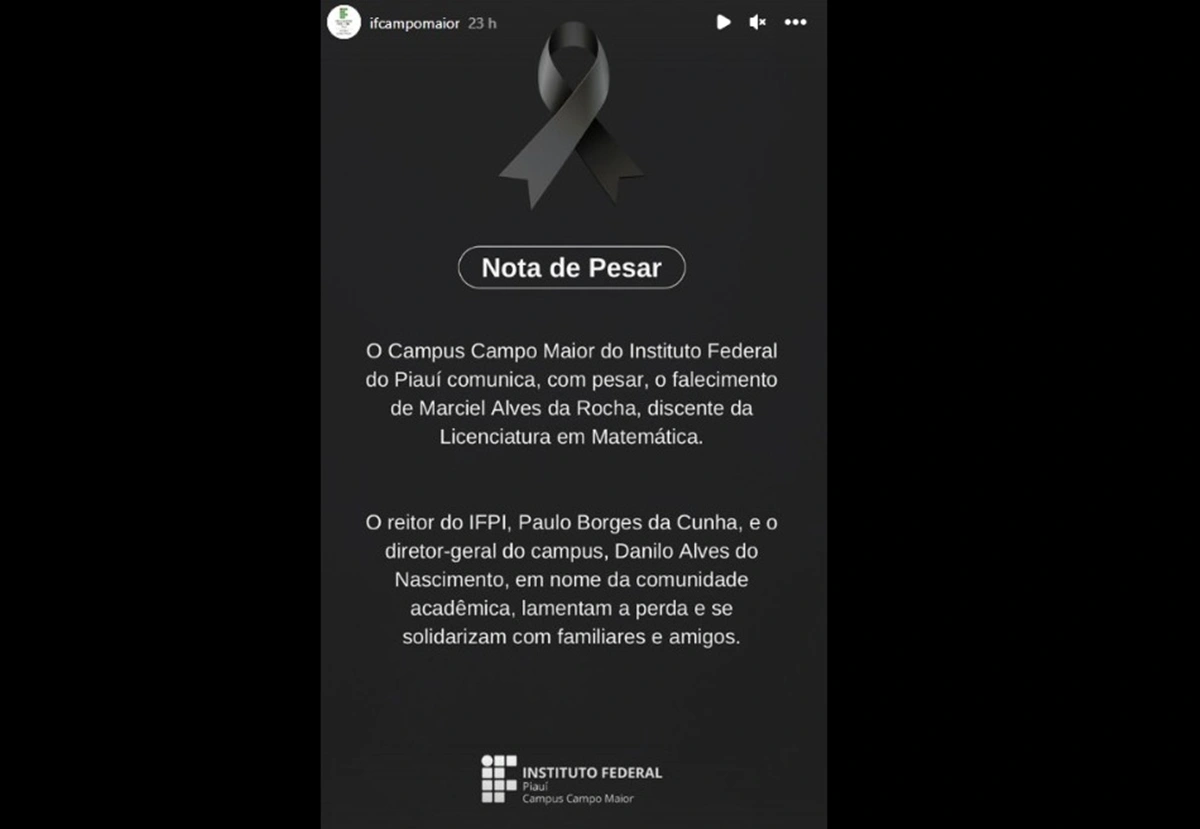 Nota de pesar do Instituto Federal do Piauí