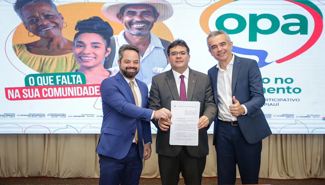 Secretário de Governo, Marcelo Nolleto, governador Rafael Fonteles, e secretário de Planejamento, Whashington Bonfim