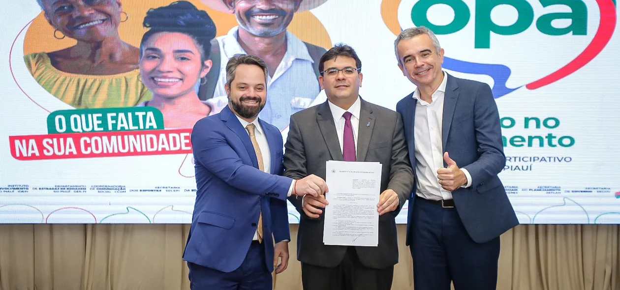 Secretário de Governo, Marcelo Nolleto, governador Rafael Fonteles, e secretário de Planejamento, Whashington Bonfim