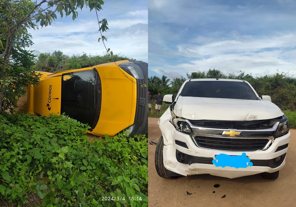 Acidente entre caminhonete e carro dos Correios em Parnaíba