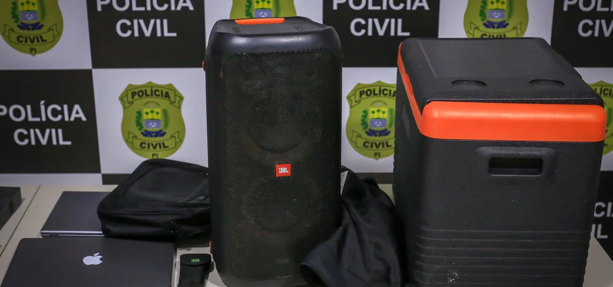 Caixa térmica e aparelhos de som apreendidos