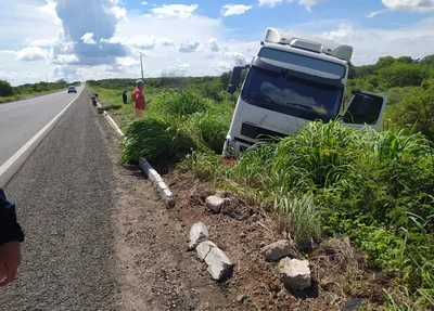 Caminhão passou pelo acostamento e caiu em matagal às margens da BR 316