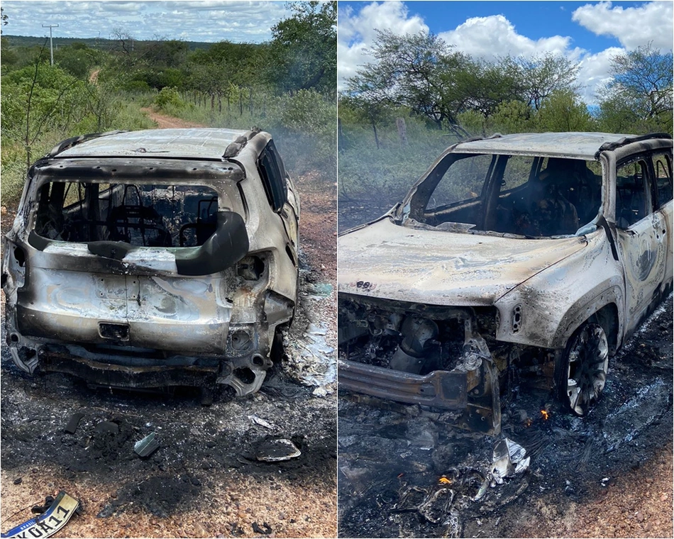 Carro, modelo Jeep Renegade, foi incendiado com os corpos dentro