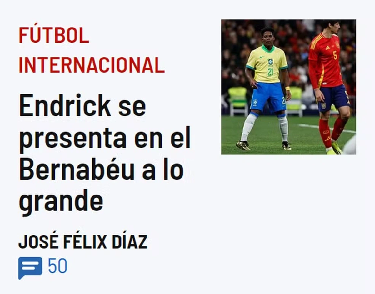 Destaque do jornal Marca sobre Endrick